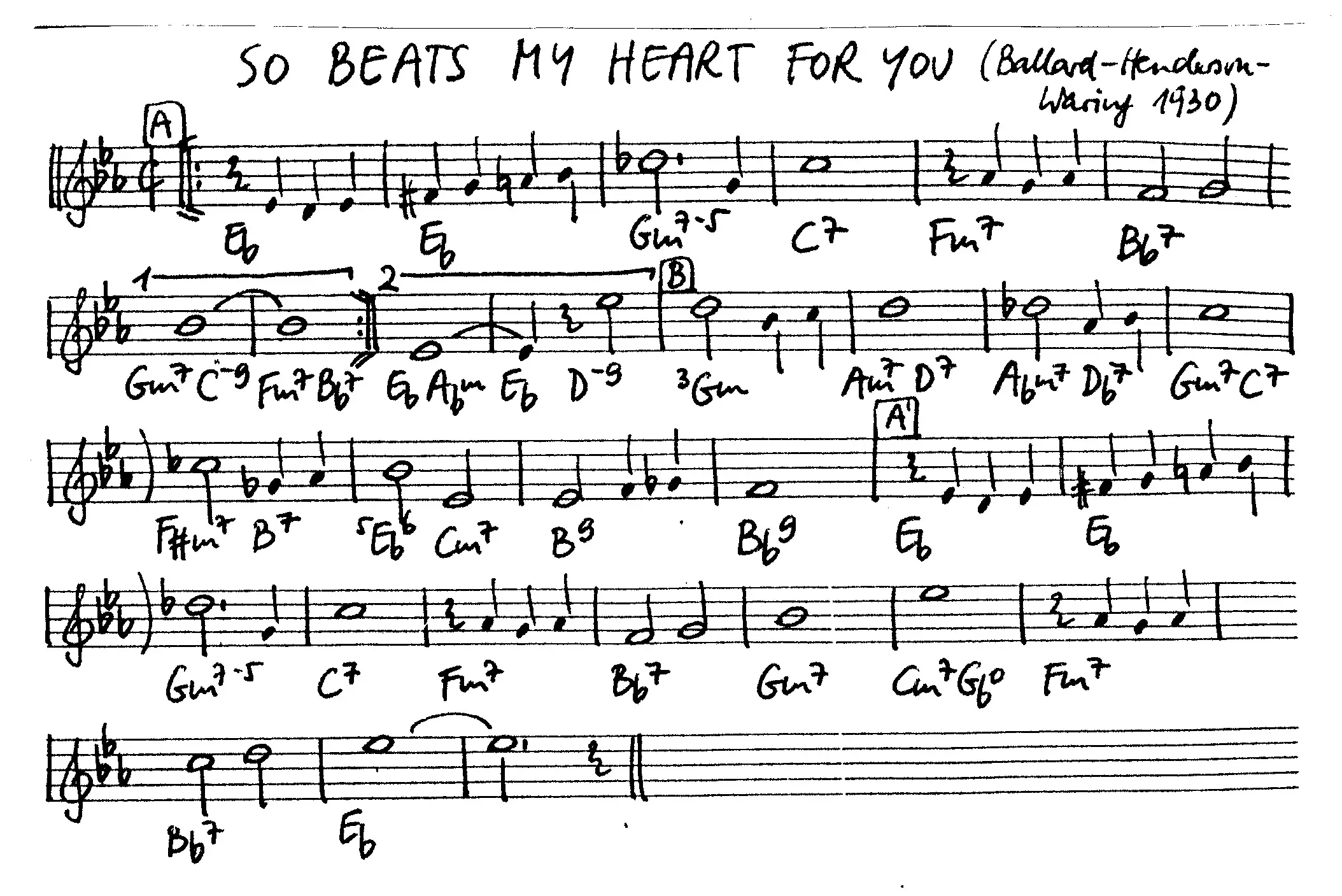 so beats my heart for you free jazz leadsheet - Courtesy of the Jungle Jazz Band